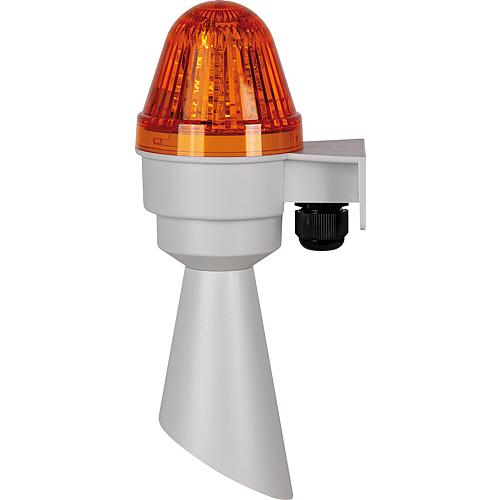 Hupe_mit_Blitzlicht_79-222-04010 230V Hupe Signalgeber Signalhupe mit Blitzlicht IP65 Alarmgeber Orange-Gelb