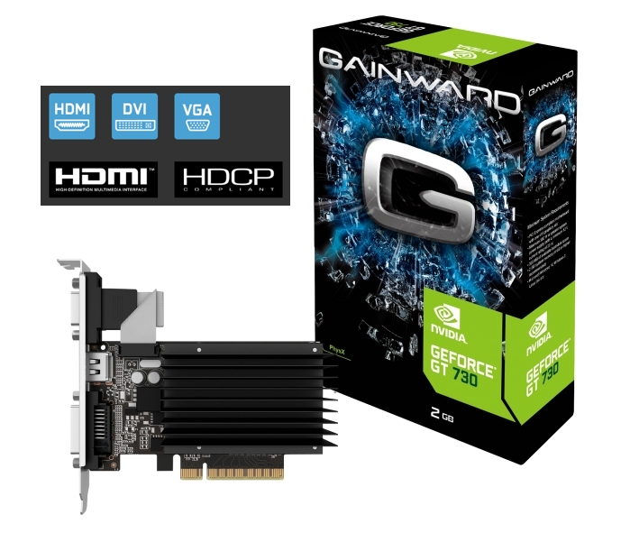 2GB Grafikkarte PCI-E NVIDIA GeForce GT-730 Gainward HDMI DVI VGA NEAT7300HD46-2080H