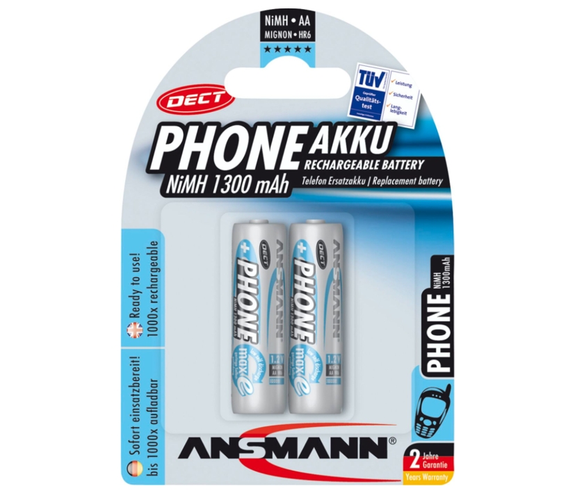 AA Mignon Akku 1300mAh 2er Pack Ersatzakku für Funktelefon und andere Geräte