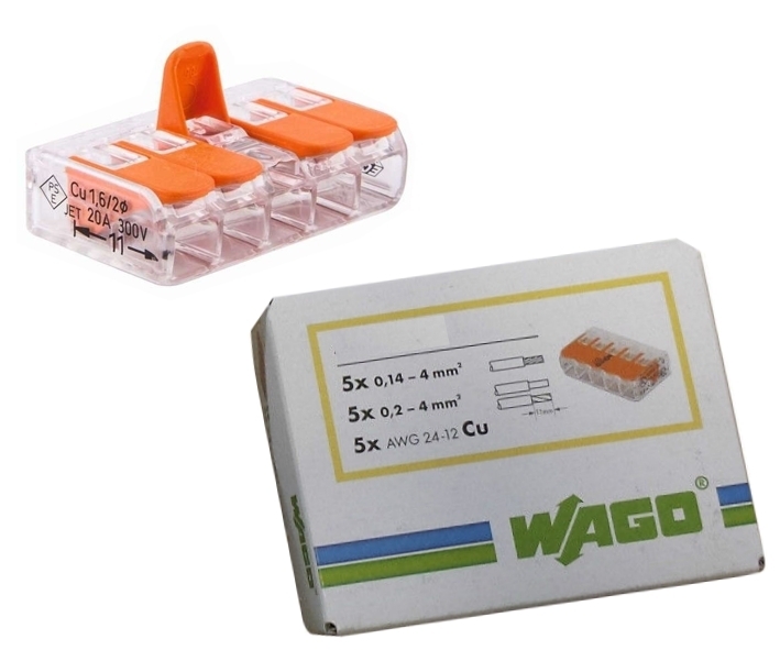 5pol_WAGO_Klemme_221415_45-822-01015_OK2023 WAGO Klemme 5-Leiter COMPACT 25er-Pack Kabelverbinder Leiterklemme Dosenklemme