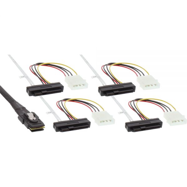 SAS-Kabel-4fach-53-680-02230 SAS Kabel 75cm 4x SAS Data mit 4x Stromanschluss QUAD