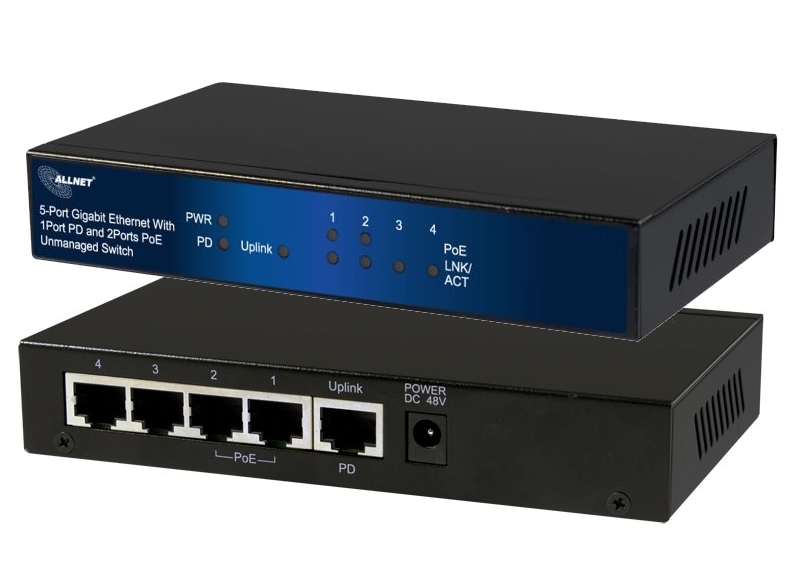 PoE Verteiler PD versorgt PoE Switch mit 2xPoE Ausgängen 10-100-1000Mbit Gigabit