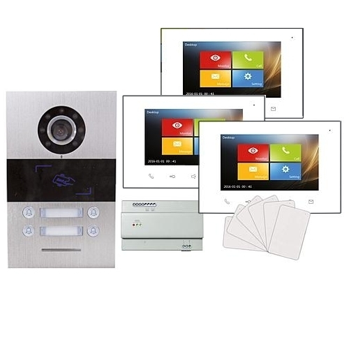 79-228-01203_3fach_Tuersprechsystem_Villa Villa AS Kamera Türsprechanlage 2-Draht für 3-Familienhaus mit 3x 7zoll Touch Monitor