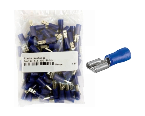 45-821-04011_63_flachsteckhuelsen_Blau 6,3mm Flachsteckhülsen BLAU Teilisoliert ** 100er Pack  **
