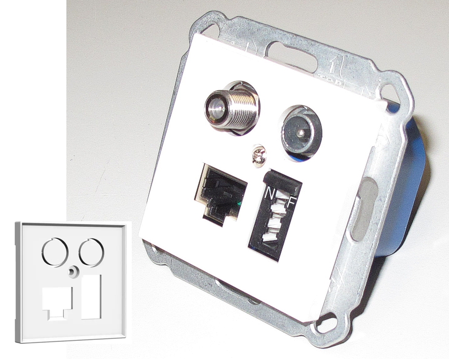 UP-SET-01 Kombidose mit LAN + TAE + SAT + TV mit 55x55mm Innenblende pas zu vielen Systemen GIRA JUNG