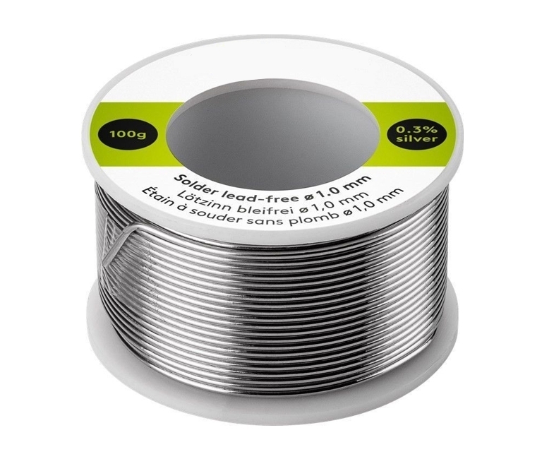 100gr_Loetzinn_PB_frei_44-793-00420 1mm Bleifreies Lötzinn 100gr Spule Sn99Ag0.3Cu0.7