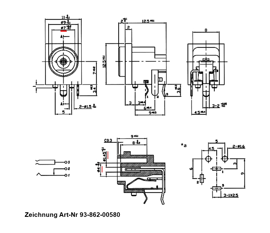 7,0 x 4,0 x 1,45mm Hohlstecker Buchse Netzteilbuchse für Platine Steuerungen Geräte