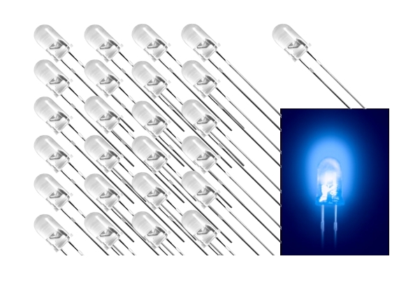 5mm-LED-Blau-50-Stueck-Pack-Neu 5mm LED Blau Klar 1500mcd 3,7V 20mA - 50-Stück Pack -