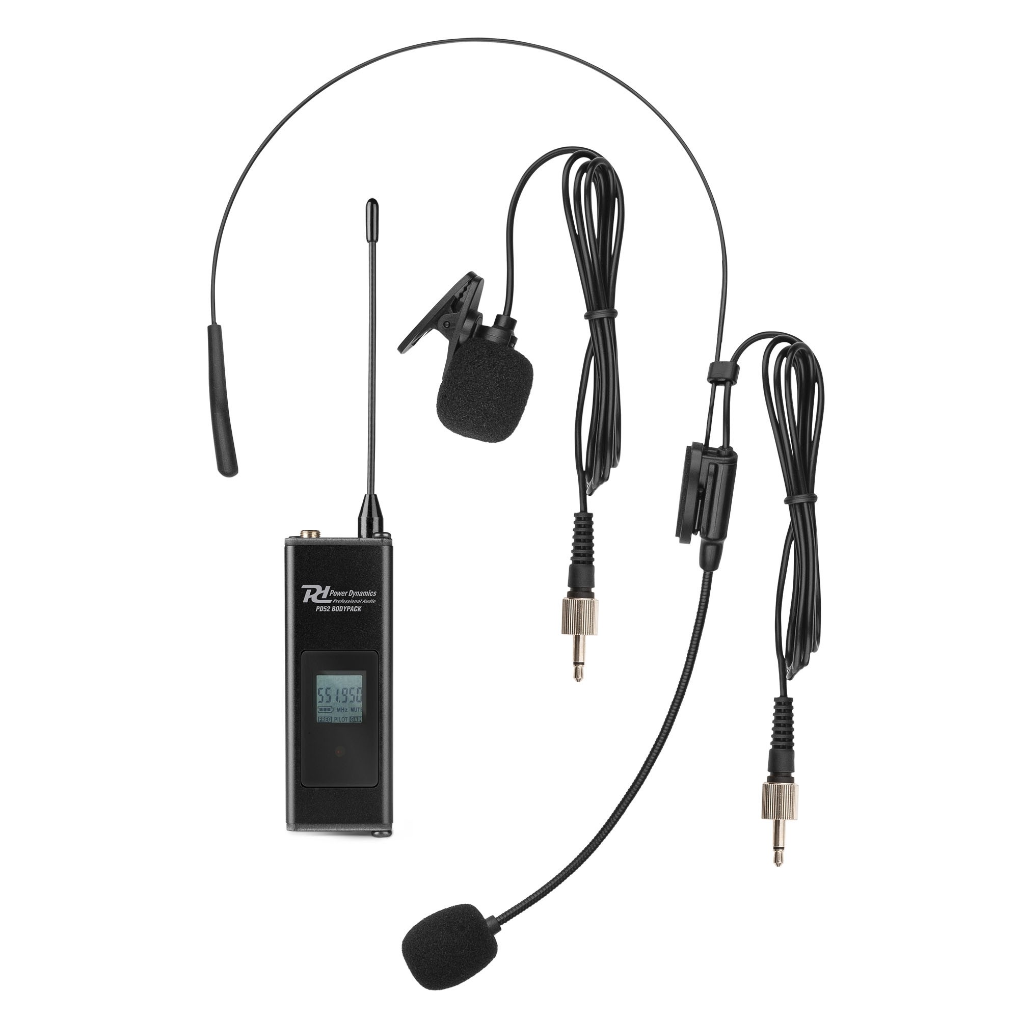 Funkmikrofontaschensender PD520BP mit Bodypack Headset und Lavaliermikrofon für Serie PD524 und PD528