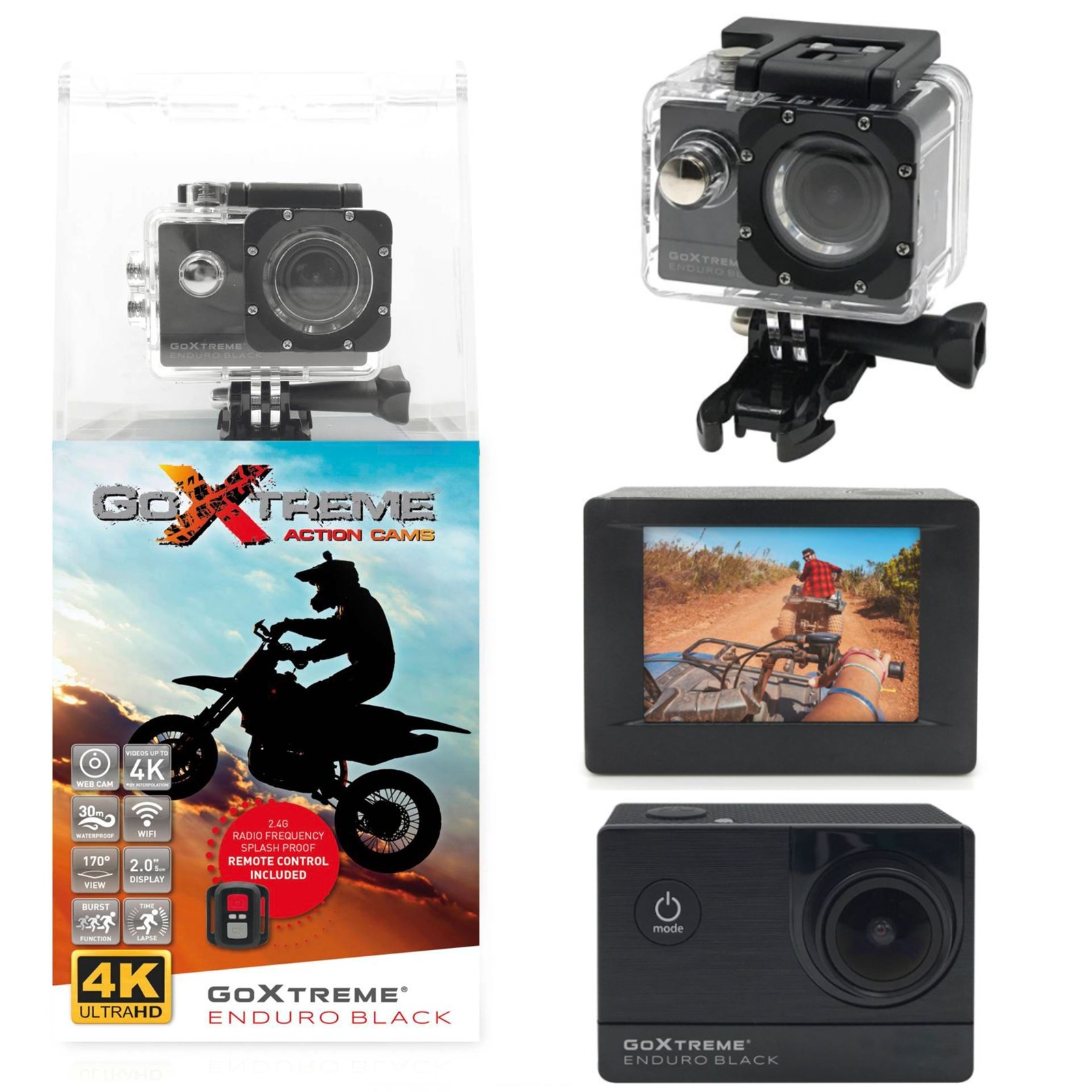 Action Kamera GoXtreme Enduro Black 4K für alle Sportarten Handgelenk-Fernbedienung