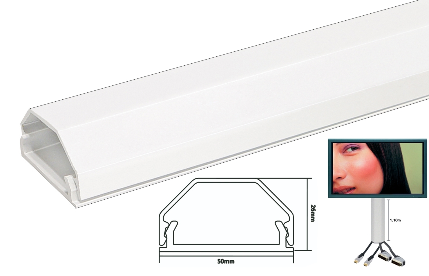 42-690-03500_TV_Metallkanal_Kabelkanal_B02OstpxblbwCtoh 110cm TV Fernseher Metall ALU Kabelkanal Weiss 50x26mm