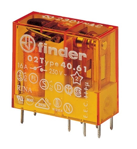 F4061-1x-Wechsler-Bild-230Vac 230V Relais AC Spule 1xUM 1xWechsler 16A 250V Silberkontakte 4061-Serie
