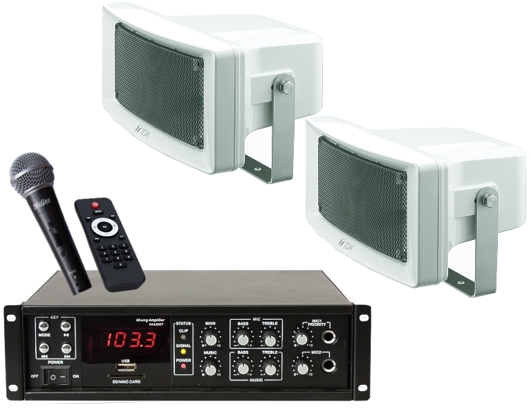 Reithalle-Lautsprecheranlage-SETR1-2017-NEU595522a6ee418 Reithallenlautsprecheranlage Set-R1 (4-teilig) mit Kabelmikro