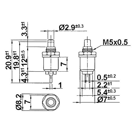 95-839-00009-miniaturtaster-Abmessungen
