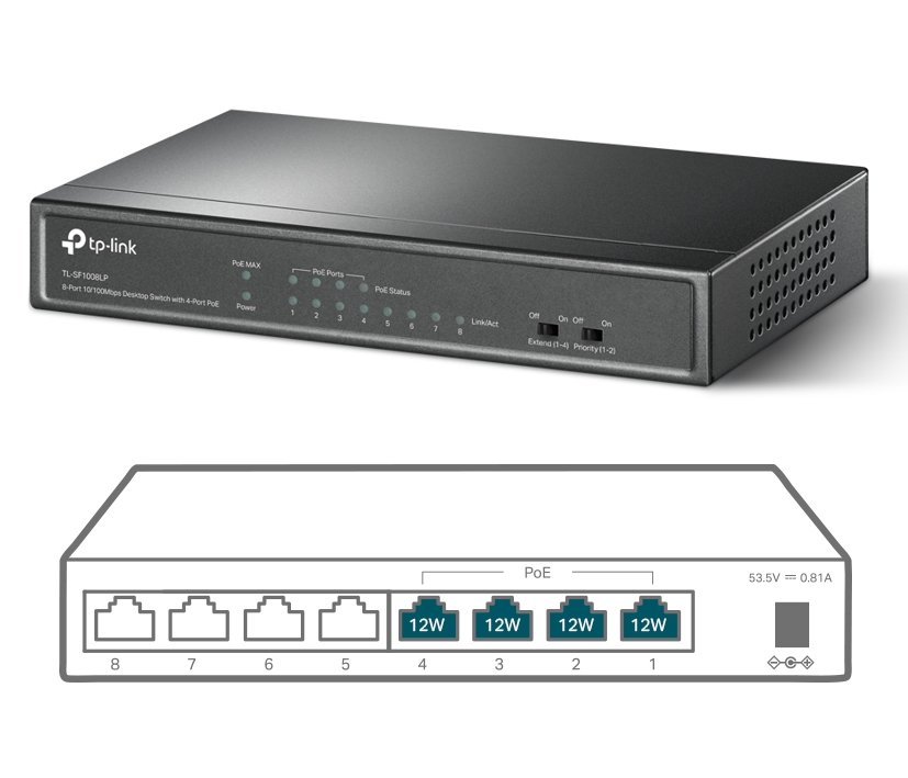 PoE_Switch_TP-Link_66-840-09220 LAN RJ45 PoE Switch 8Port davon 4xPoE 10-100Mbit