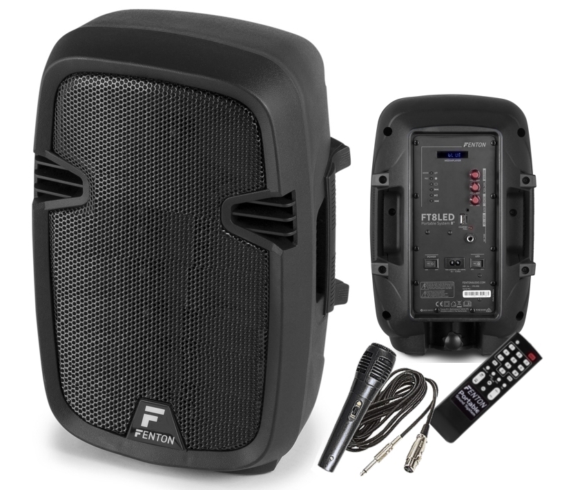 Aktivlautsprecher 8zoll 300W Verstärker mit Bluetooth USB-Player Mikrofon und AUX Eingang