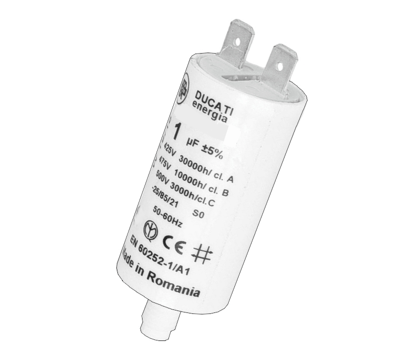 1uF Motorkondensator MKP 1uF 475V 25x50mm 6,3mm Steckkontakte