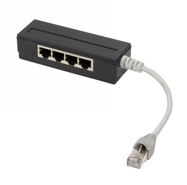 4fach_RJ45_Verteiler_76-686-00045 RJ45 Splitter 1zu1 Verteiler 4-fach RJ45 Y-Adapter LAN Y-Adapter Patchadapter