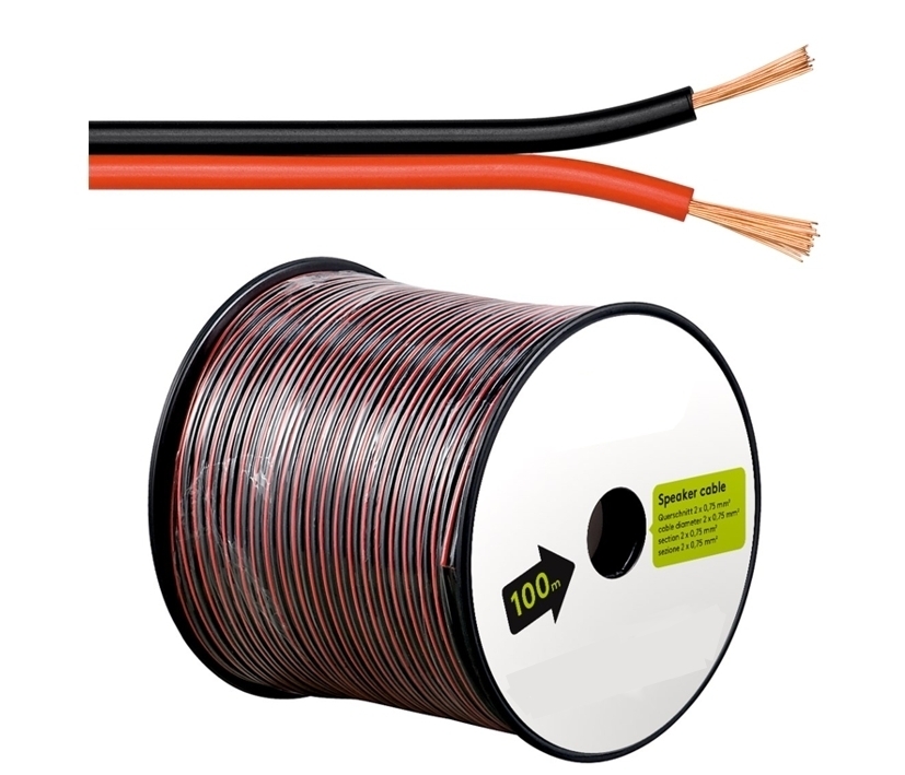 100m Lautsprecherkabel 2x 0,75qmm Schwarz-Rot CCA Litze