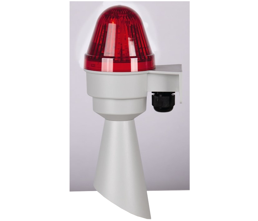 Hupe_mit_Signalleuchte_ROT_79-222-04040 230V Hupe Signalgeber Signalhupe mit Blitzlicht IP65 Alarmgeber ROT