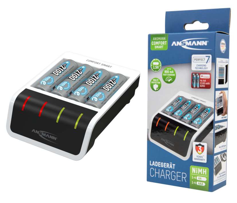 Ladegerät mit 4x 2100mAh Akkus COMFORT SMART mit USB Anschluß