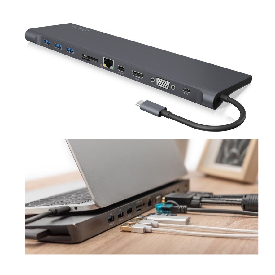 USB-C Dockingstation mit 4K HDMI VGA DP Audio Kartenleser LAN USB3 für Windows10 Windows11