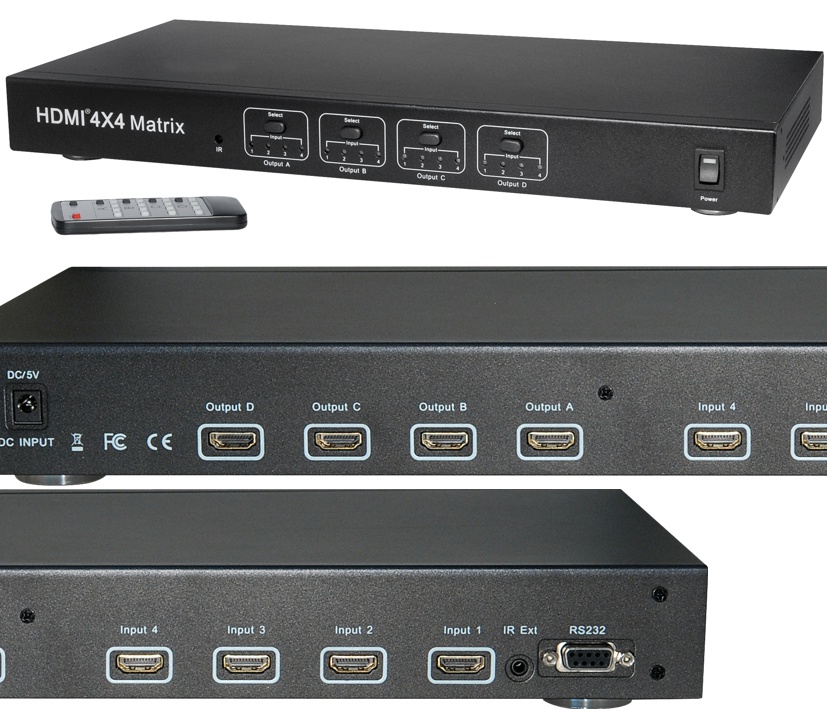 4x4 HDMI Matrix 4x4 HDMI Umschalter 4x In auf 4x Out HDMI Matrix 19zoll tauglich RS232 Fernbedienung