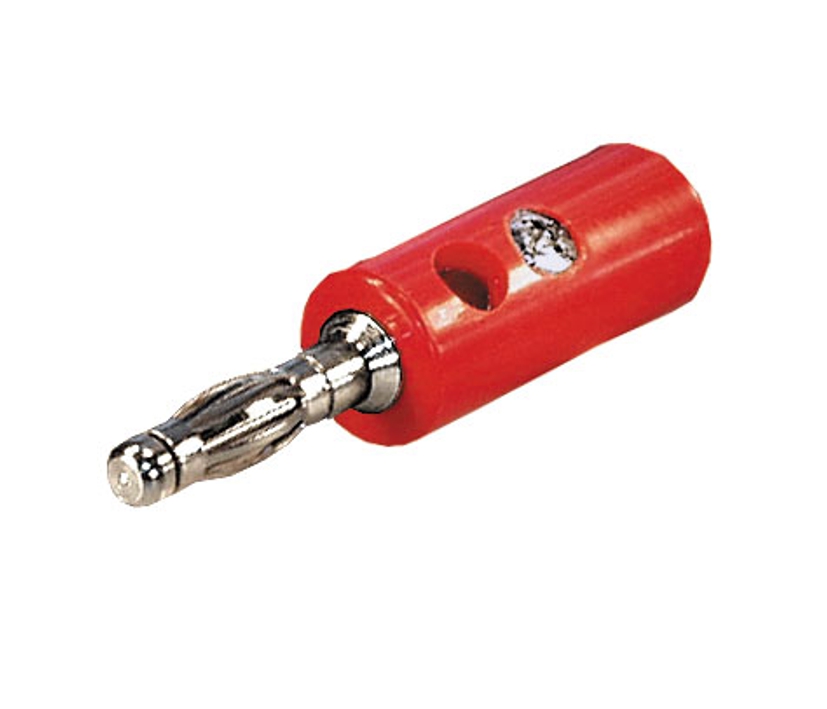 4mm Bananenstecker Lamellenkontakt Rot mit Querloch und Schraubanschluss