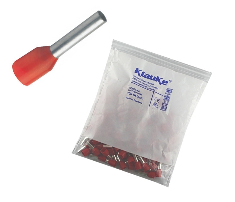 45-154-00035_Klauke_Aderendhuelse_10qmm Aderendhülse für 10qmm Kabel Teilisoliert ROT  100-Stück-Pack