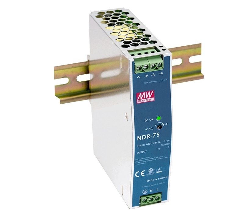 MeanWell_NDR7512_Netzteil_12V_6A_SNT_93-808-00854 12V Netzteil 12V 75W 6,3A für DIN Hutschiene INP90-264V NDR75