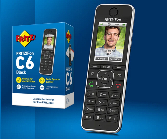 Telefon Funktelefon DECT FritzFon C6 Fon MultiPhone in Schwarz für Fritz Box