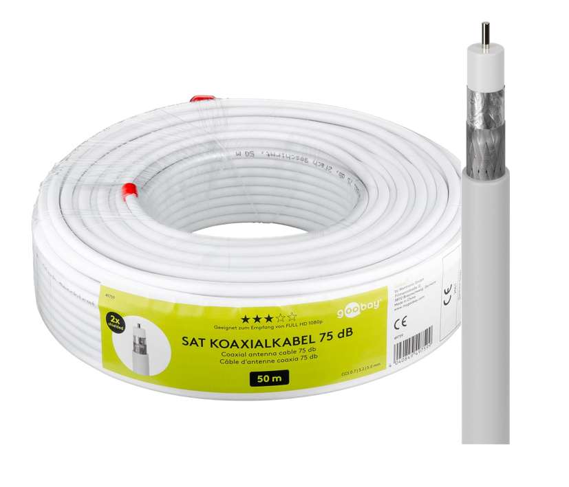 42-710-00445_5mm_SAT-Kabel 50m Koaxkabel 75dB für SAT TV 5mm Weiss 2x geschirmt dünnes Koaxkabel