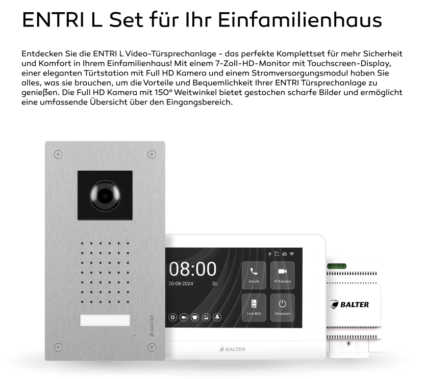 Kamera Türsprechanlage 2-Draht für 1-Familienhaus mit Touch Monitor APP ENTRI-L Türsprech Sprechanlage