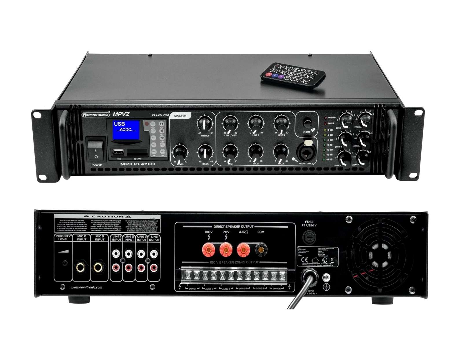 ELA_Verstaerker_mit_MP3-USB-Player_88-404-00184 ELA Verstärker 700/350W 6-Zonen Regelung MP3-Player 100V 4-16ohm MPVZ