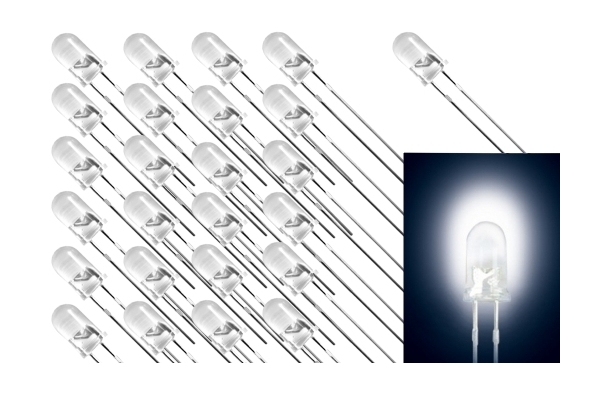 5mm LED Weiss Kaltweiss 5000mcd 15grad 3,2V 20mA - 100-Stück Pack -