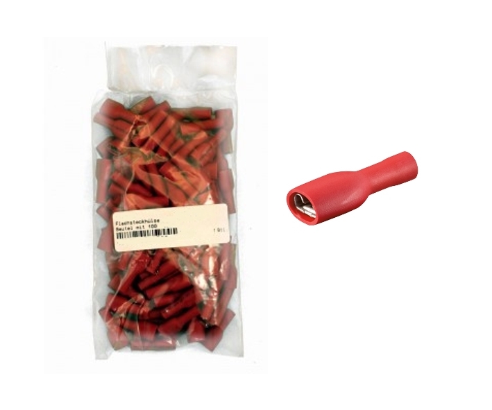 2,8mm Flachsteckhülse ROT Vollisoliert ** 100er Pack **