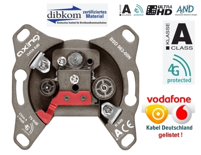 Multimedia-Antennendose-963-10N-78-306-00205-B2 Antennendose Einzeldose Kabelfernseh Dose CATV Rückkanal DATA für Kabel-Deutschland