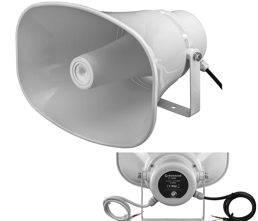 Aktiver Outdoorlautsprecher 30W mit Verstärker 12-24V aktiver IP66 Hornlautsprecher IT130AK Aktiver Outdoorlautsprecher 30W mit Verstärker 12-24V aktiver IP66 Hornlautsprecher IT130AK