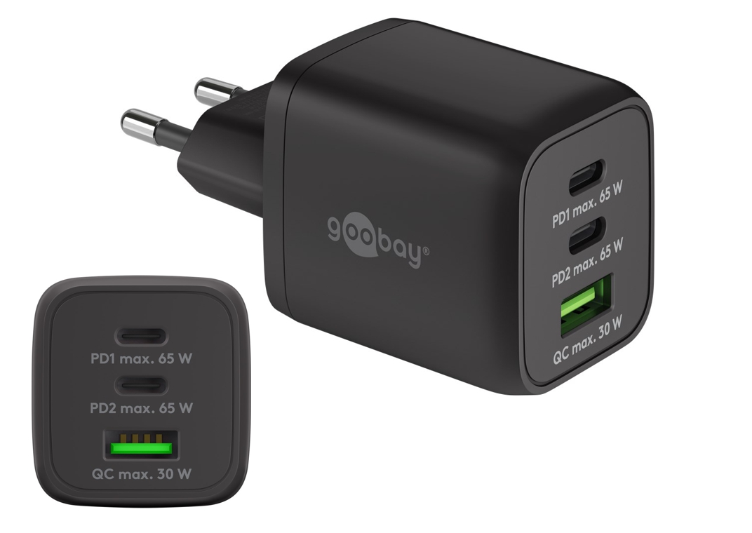 USB-C Ladegerät Schnellladegerät 65W Ladegerät mit USB-C und USB-A TRIO USB-C Ladegerät Schnellladegerät 65W Ladegerät mit USB-C und USB-A TRIO