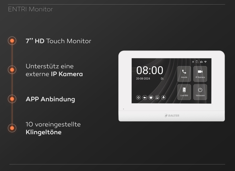 Kamera Türsprechanlage 2-Draht für 1-Familienhaus mit Touch Monitor APP ENTRI-L Türsprech Sprechanlage