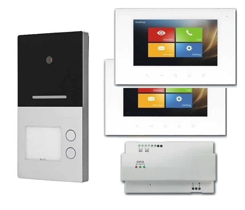 79-228-01152_Villa_AP-2er_Set_Bild01 Villa AP-2 Kamera Türsprechanlage 2-Draht für 2-Familienhaus mit 2x 7zoll Touch Monitor