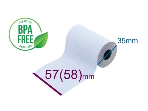 Rollenpapier Bonrolle 57mm Thermopapier 58mm breit Kern 12mm DM35mm L14m Rollenpapier Bonrolle 57mm Thermopapier 58mm breit Kern 12mm DM35mm L14m