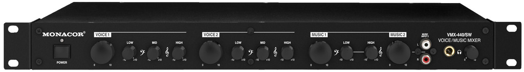 Mischpult-5Kanal-2xmikro-VMX440-88-500-00015-NN5 Mischpult Mixer 4-Kanal 19zoll 1HE mit 2xLine und 2x Mikrofon Eingängen