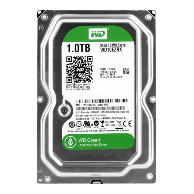1TB Festplatte SATA 5900Umin 64MB Cache 3,5zoll WD10EZRX WD-Green Refurbished
