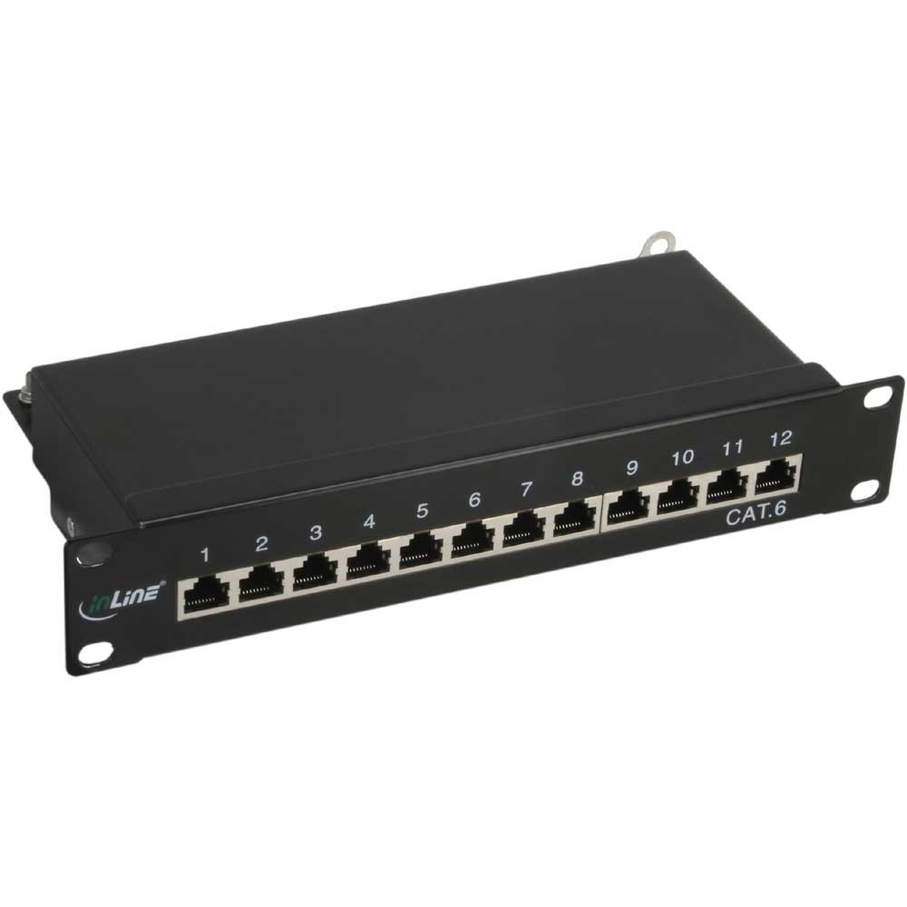 53-800-00766 10zoll Patchpanel CAT6 Patchfeld 12xRJ45 LSA Panel Auflegefeld Schwarz