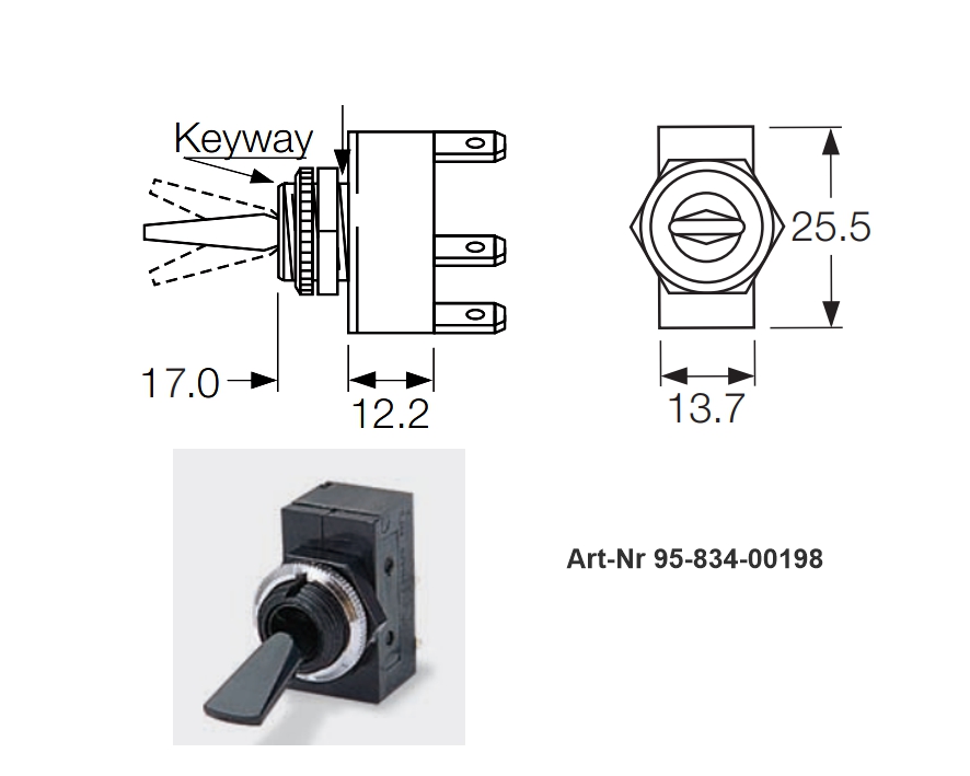 Kippschalter Ein-Aus IP65 bis 20A 250V 1xUM Wechslerkontakt GW-DM 12mm