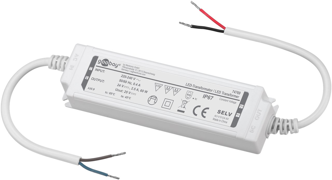 24V LED Netzteil 24V 60W 2,5A IP67 Indoor Oudoor SELV MM-Zeichen