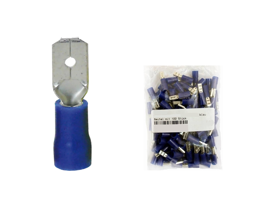 6,3mm Flachstecker BLAU teilisoliert ** 100er Pack **
