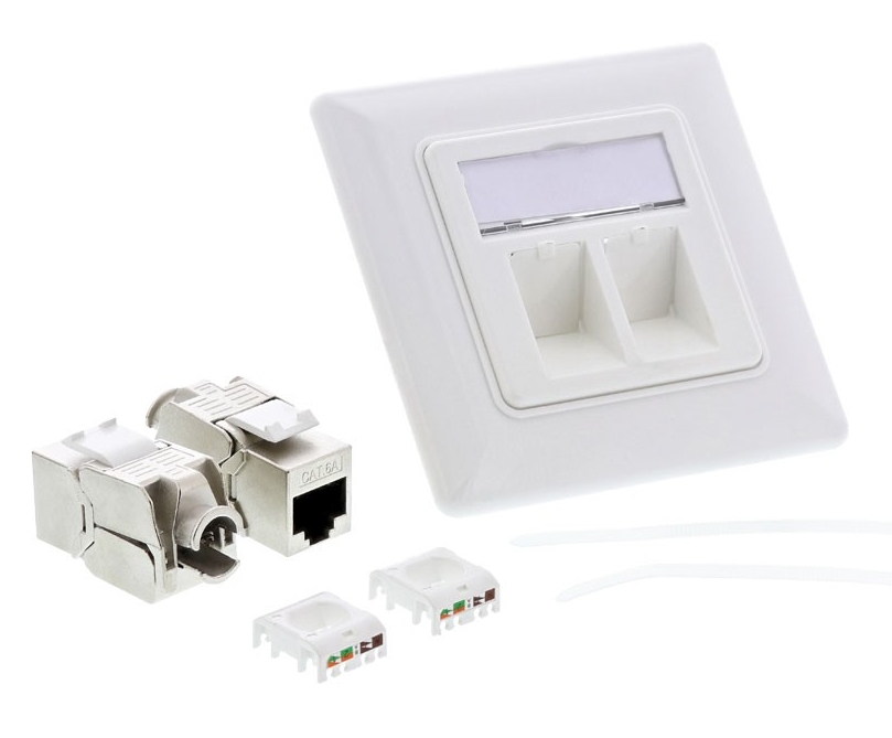 Netzwerkdose_mit_Keystone_39-875-00417 Netzwerkdose CAT6A Unterputz mit 2x Keystone RJ45 LAN Dose mit Blende
