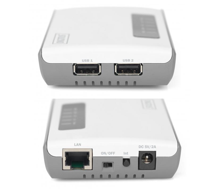 Printserver Druckserver mit LAN + WLAN und 2x USB2 Ports DN13024